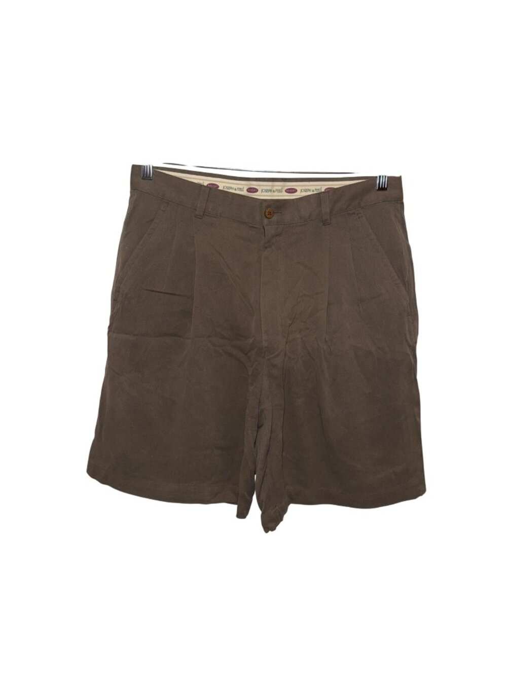 Joseph & Feiss Resort Mens Pleated Khaki Shorts 100% Silk Brown Button Fly Size